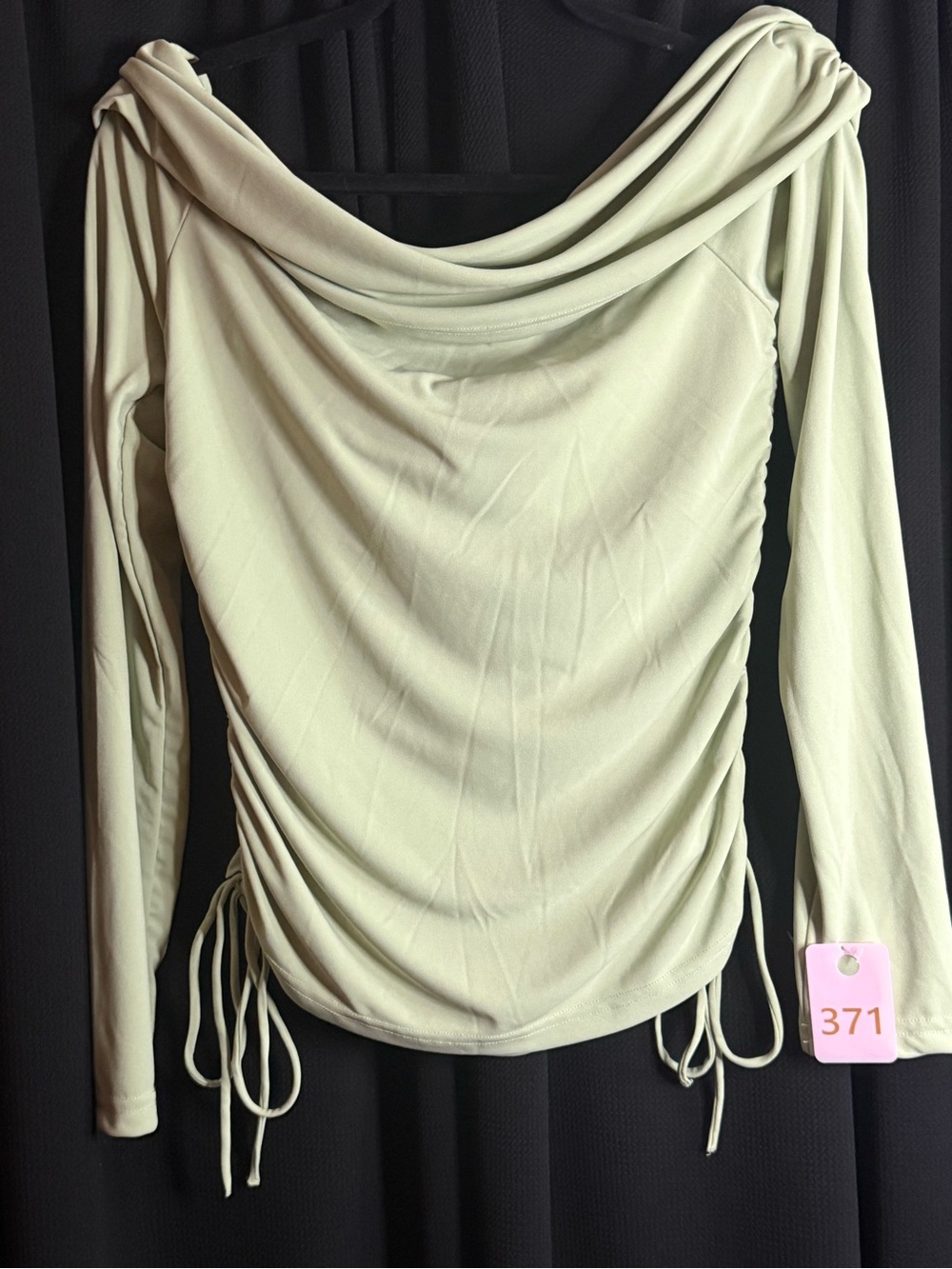 Zara Draped Off-Shoulder Long Sleeve Top in Sage Green